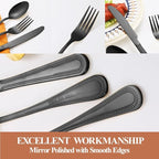40 Pcs Black Silverware Set for 8 with Pearled Edge Handle design, Food Grade Stainless Steel Flatware Set, Eating Utensils Sets Include Fork/Knife/Spoon, Reusable Cutlery Set, Dishwasher Safe