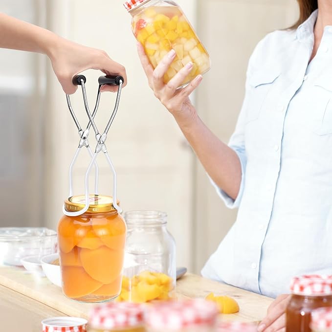 Canning Jar Lifter, Canning Tongs, Stainless Steel Jar Lifter with Rubber Grip Handle for Home Kitchen, White