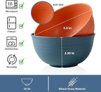 Wheat Straw Bowls Set of 6/12, Unbreakable Lightweight Bowls Set - Microwave & Dishwasher Safe, Reusable for Serving Soup, Oatmeal, Ramen & Salad (6, 26 oz)