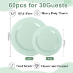 FLOWERCAT 60PCS Sage Green Plates - Heavy Duty Plastic Plates Disposable for Party/Easter - Include 30PCS 10.25inch Sage Green Dinner Plates and 30PCS 7.5inch Dessert Plates