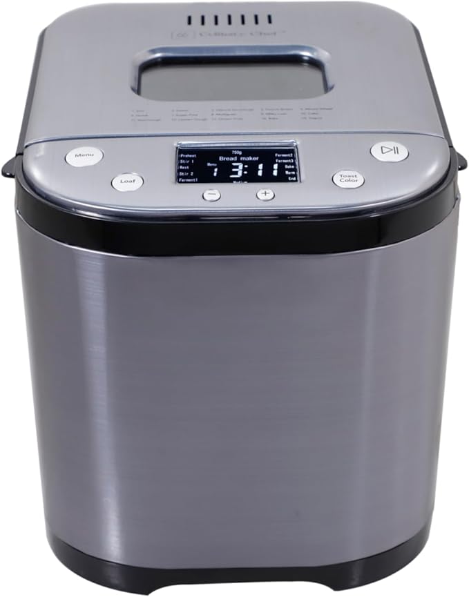 Culinary chef Bread Maker Machine with Nonstick Bowl, Bread Hook, Measuring Cup & Spoon. 15-in-1, Gluten-Free Bread, Cake& Yogurt, 3 Crust Colour options and more. 3 Loaf Sizes. 2LB XL-BLACK