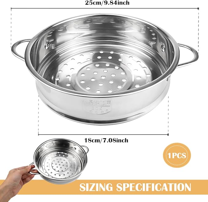 Stainless Steel Steamer Pot 7 Inches Round Cooking Rack Food Steamer Basket Insert for Kitchen Dim Sum Dumplings Bun(18cm)