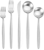 Matte Silverware Set, Oliviola 60-Piece Stainless Steel Flatware Cutlery Set Service for 12, Satin Finish Kitchen Utensil Set, Dishwasher Safe