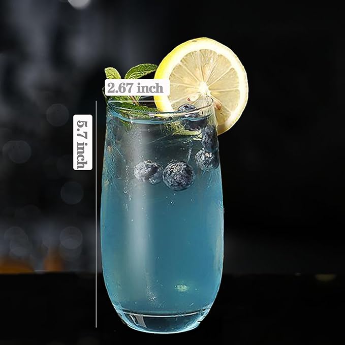 16.9 oz Drinking Glasses, Water Cocktail Glasses, Glasses Drinking Set of 4, Highball Glasses Drinking, Glassware Glass Cups Set for Ice Coffee,Mojito,Juice