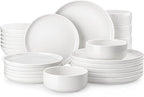 MALACASA Plates and Bowls Sets, 24 Pieces Modern Porcelain Dinnerware Set for 6 Ceramic Dishware Dishes White Kitchen Dinner Dining Ware Set Microwave and Dishwasher Safe, Series LUNA