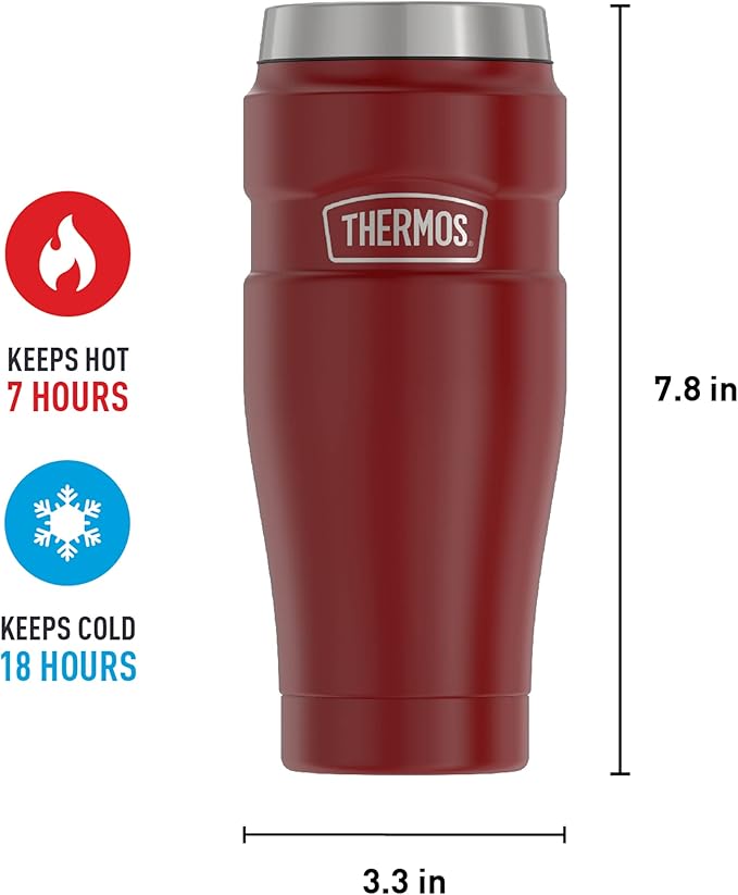 THERMOS Stainless King Vacuum-Insulated Travel Tumbler, 16 Ounce, Rustic Red