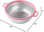 Stainless Steel Colander With Handle and Legs, Large Metal Pink Strainer for Pasta, Spaghetti, Berry, Veggies, Fruits, Noodles, Salads, 5-quart 10.5” Kitchen Mesh Colander, Dishwasher Safe
