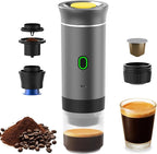 Decdeal Cordless Coffee Machine for Car Home Travel 3 in 1 Electric Coffee Maker Work With Capsule and Ground Coffee 15Bar Mini Cold Brew and Heating Coffee Maker with 150ml Cup