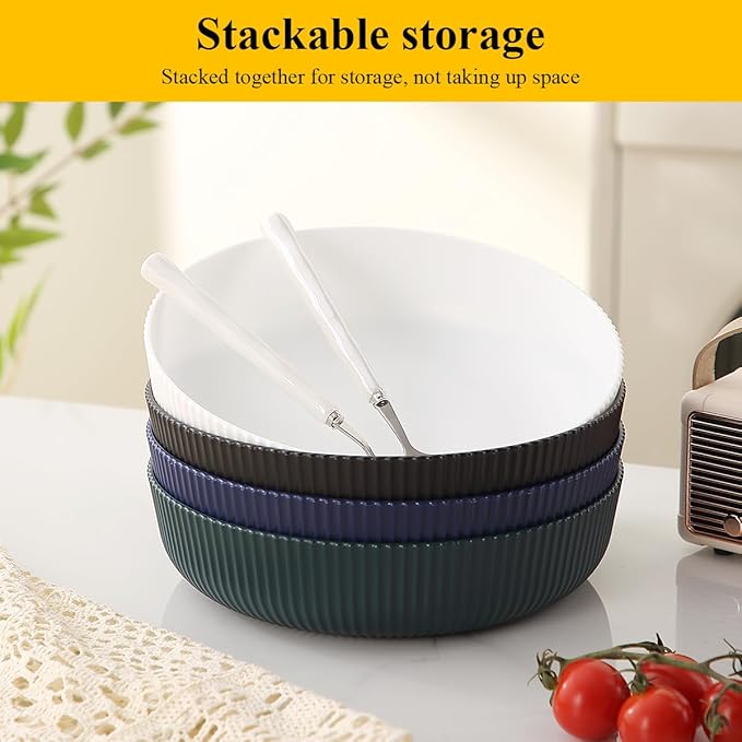 Berglander Pasta Bowls Set of 4, Salad Bowls 37oz Unbreakable Large Plastic Soup/Salad/Fruit/Serving Bowls for Home, Restaurant, Outdoor, Picnic, Camping, Serving Dishes