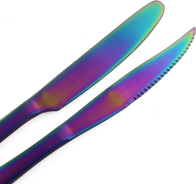 24-Piece Stainless Steel Flatware Set, Matte Colorful Rainbow Finish, Service for 4