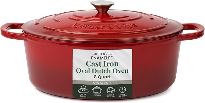 Larder & Vine Enameled Cast Iron 8 qt Dutch Oven Pot with Lid | Bread Baking | Compatible on All Cooktops & Oven Safe to 500° F | Great for Sourdough Bread | Cabernet