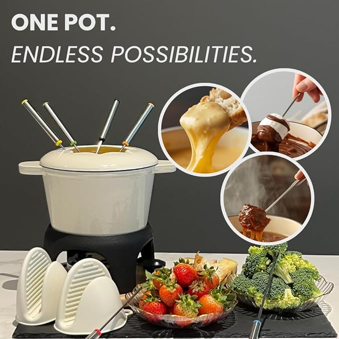 Cast Iron Fondue Set 15-Pcs With Accessories Fondue Kit For Swiss Fondue Cheese Meat Oil Fondue Pot Fondue Pot set, Cheese Fondue Set, Chocolate Fondue Pot, Cheese Melting Pot, Fondue Pot Non Electric