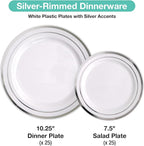 Pre Wrapped Cutlery Set- 25 sets of Fork, Knife, Spoon wrapped in a napkin - 25 Small Plates- 25 Big Plates (Silver)