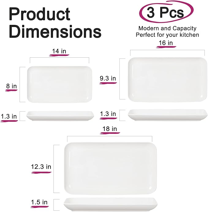 DELLING Serving Platter, 18/16/14inch Large Serving Tray, Serving Platters for Snacks, Fruit, Turkey, Dessert, Serving Trays for Entertaining at Parties and Weddings, Microwave Dishwasher Oven Safe