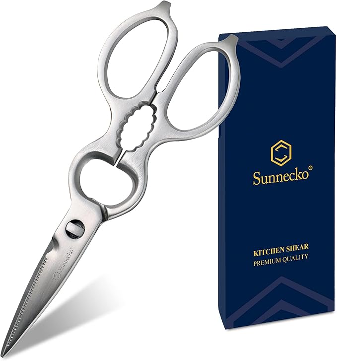 Sunnecko Heavy Duty Kitchen Scissors - Stainless Steel Kitchen Shears, Ultra Sharp Micro Serrated Poultry Shears, Cooking Scissors for Meat, Dishwasher Safe