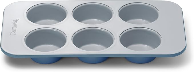 Caraway Nonstick Ceramic 6 Cup Muffin Pan – Non-Toxic, PTFE & PFOA Free – Oven Safe – Aluminized Steel Core – Small Muffin Pan for Baking Cupcakes, Muffins & More - Slate