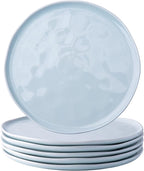 LERATIO Ceramic Plates,8.0 inch Salad Plates Set of 6,Handmade Porcelain Plates for kitchen with Wavy Edge,Microwave & Oven& Dishwashes Safe,Light weight & Scratch Resistant Dishes Light Blue