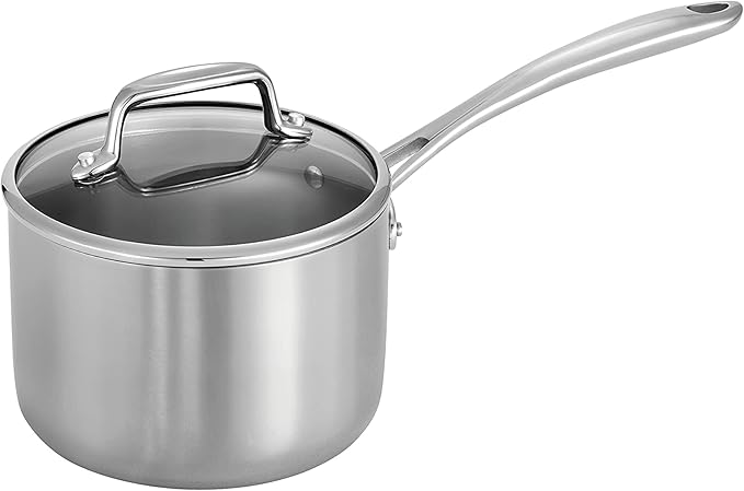 Tramontina Tri-Ply Clad Stainless Steel 2-Quart Small Sauce Pan with Glass Lid, Induction-Ready, Dishwasher-Safe, NSF-Certified