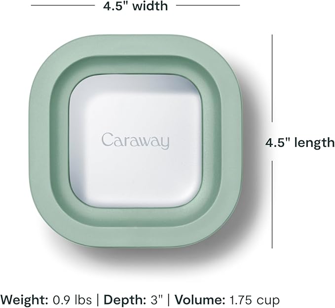 Caraway Mini Square Food Storage Container - 1.75 Cup Glass Storage Container for Food - Non-Toxic Ceramic-Coated Glass - Air Release Technology - Compact & Stackable Design - Mist