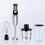 FRESKO Immersion Blender Handheld, 4-in-1 Stainless Steel Hand Electric Stick Mixer with 12-Speeds & Turbo Mode, Powerful 500W Emulsion Blender with Beaker, Chopper & Whisk