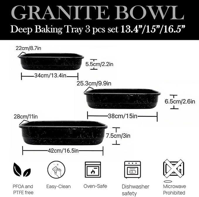 3-Piece Enamel Roasting Pan and Baking Pan Set Bundle