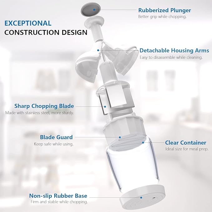 Food Chopper, Handheld Veggie Chopper for Vegetable, Onion, Garlic, Nut, Hand Vegetable Cutter, Dishwasher-safe, Stainless Steel Blade, White.