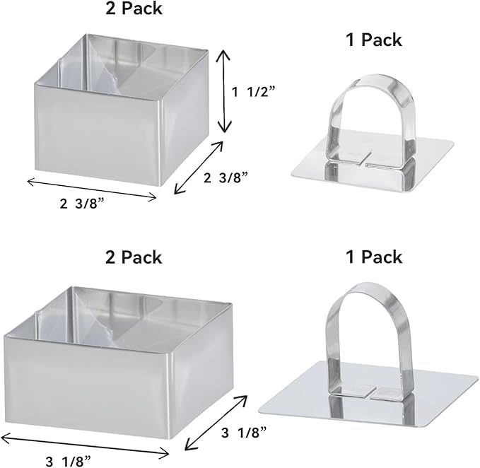 Uncle Jack 4 Pieces Food Ring Molds Set, Stainless Steel Cake Ring Mold with Pusher, for Kitchen Tools, Baking Pastry, Cake, Mousse (Include 4 Rings and 2 Pushers)