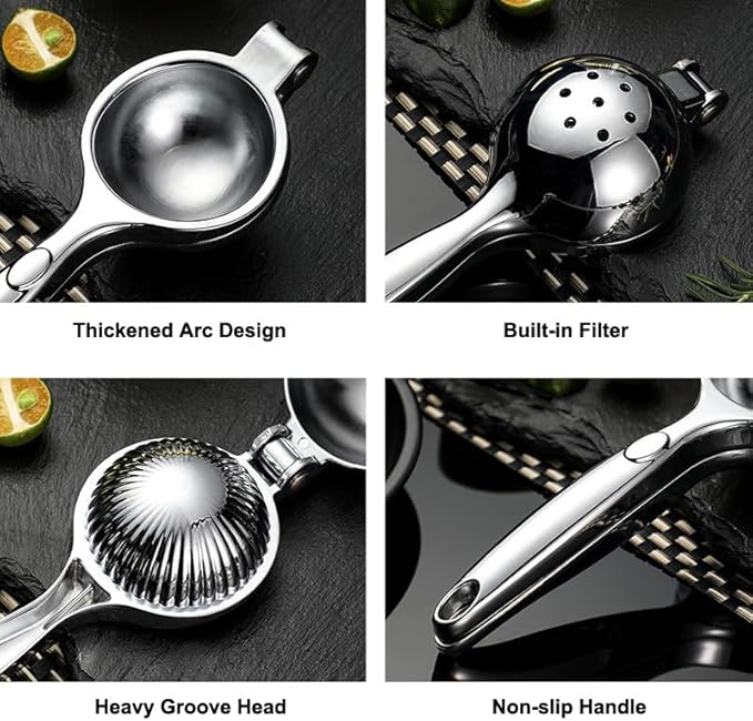 Lemon Squeezer, Heavy Duty Zinc Manual Lemon Juicer, Threaded Groove Fresh Small Oranges Limes Juicer Hand Press Manual Citrus Juicer Press for Home Restaurant Kitchen Accessories Utensils(Sliver)