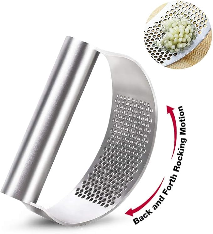 GuDoQi Garlic Press Rocker, Stainless Steel Garlic Mincer Garlic Crusher, Garlic Chooper with Peeler and Scraper Brush, Garlic Press with Ergonomic Handle, Innovative Kitchen Gadgets