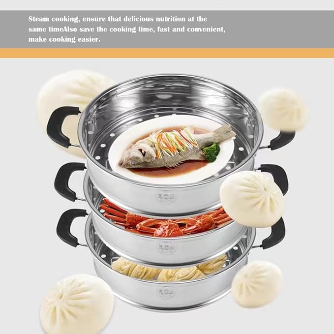 Stainless Steel Steamer Pot 8.6 Inches Round Cooking Rack Food Steamer Basket Insert for Kitchen Dim Sum Dumplings Bun(22cm)