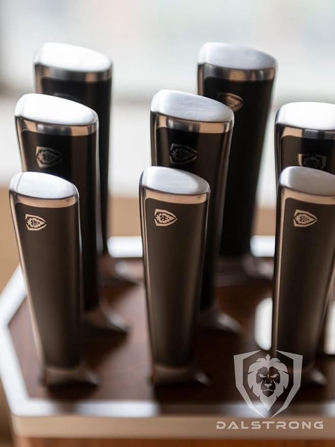 Dalstrong Knife Block Set-8pc-Vanquish Series-Forged High Carbon German Steel-Kitchen Knife Set-Premium Wood Block-Black POM Handle-NSF Certified-Men's Valetines Gift