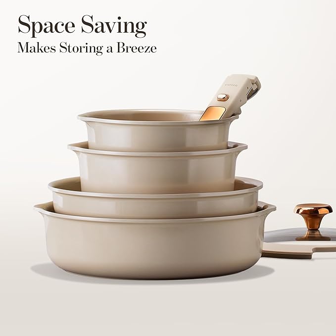 CAROTE 18Pcs Ceramic Cookware Set with Detachable Handle, Pots and Pans Set Non Stick, Non Toxic Cookware Set Removable Handles, Induction Kitchen Cookware Sets, Dishwasher/Oven Safe