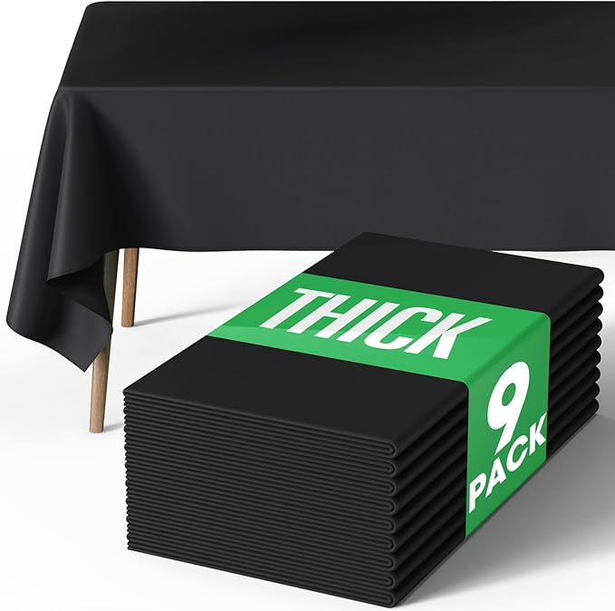 Pureegg Rectangle Table Cloth 60" x 84" – Durable Polyester Tablecloth Offers Reusable & Washable Protection, Ideal for Outdoor Party, Picnic, Wedding, Banquet and Birthday, 9 Pack, Black