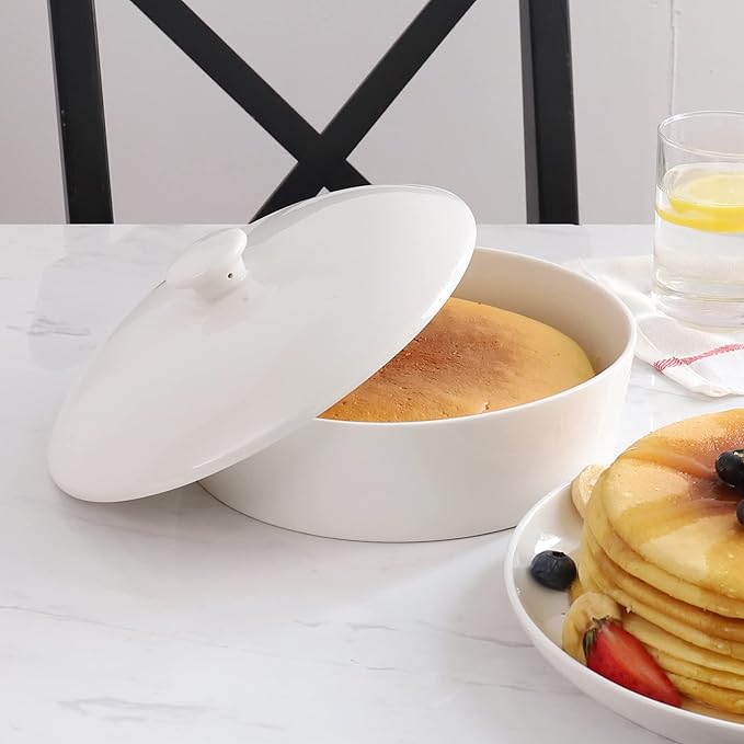 Sweese Ceramic Tortilla Warmer - Holds 12 Tortillas, Microwave & Oven Compatible, Elegant White Tortilla Holder with Lid for Taco Nights, Pancakes, Waffles - Durable & Easy to Clean