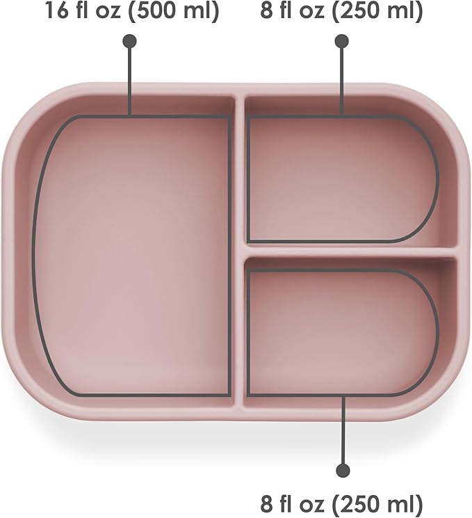 Ali+Oli Silicone Bento Box (Rose) Lunch Box for Kids, Toddlers, Preschoolers & Adults | BPA-Free and Spill-Proof | Ideal for School, and On-the-Go Meals| Perfect for Lunch, Snacks, and Meals