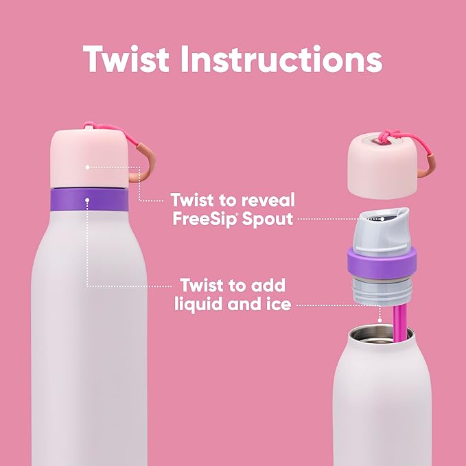 Owala FreeSip Twist Insulated Stainless Steel Water Bottle with Straw for Sports and Travel, BPA-Free, 18-oz, Pink/Purple (Dreamy Field)