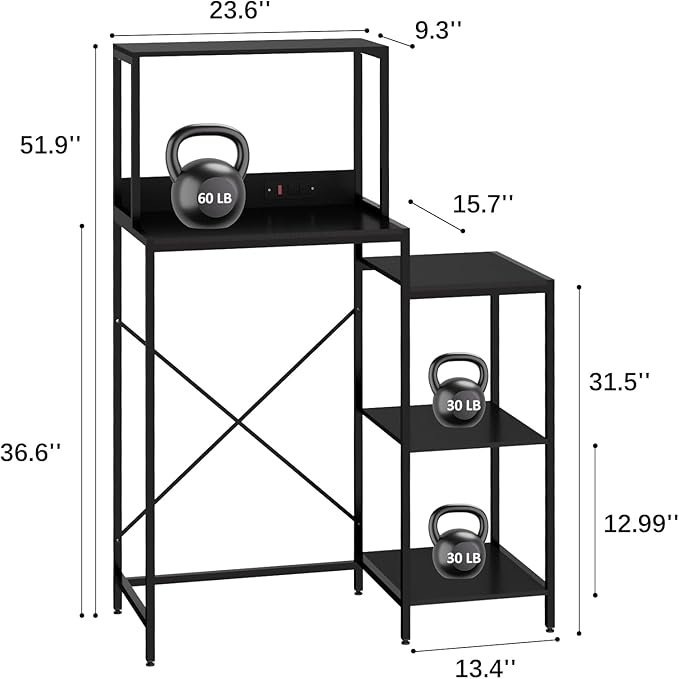 Mini Fridge and Microwave Stand Over Refrigerator Storage Shelf with Power Outlet, 5 Tiers Adjustable Bakers Rack Cabinet Coffee Bar Appliance Organizer for Dorm Office,Black
