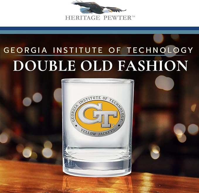 Heritage Pewter Georgia Tech Old Fashion | Double Rocks Glass 14 OZ for Liquor | Expertly Crafted Pewter Glass