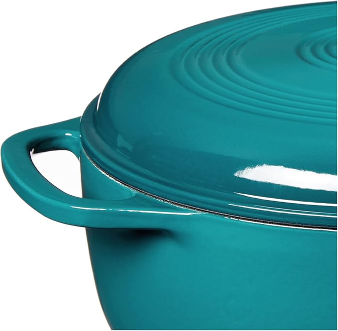 Lodge 6 Quart Enameled Cast Iron Dutch Oven with Lid – Dual Handles – Oven Safe up to 500° F or on Stovetop - Use to Marinate, Cook, Bake, Refrigerate and Serve – Lagoon