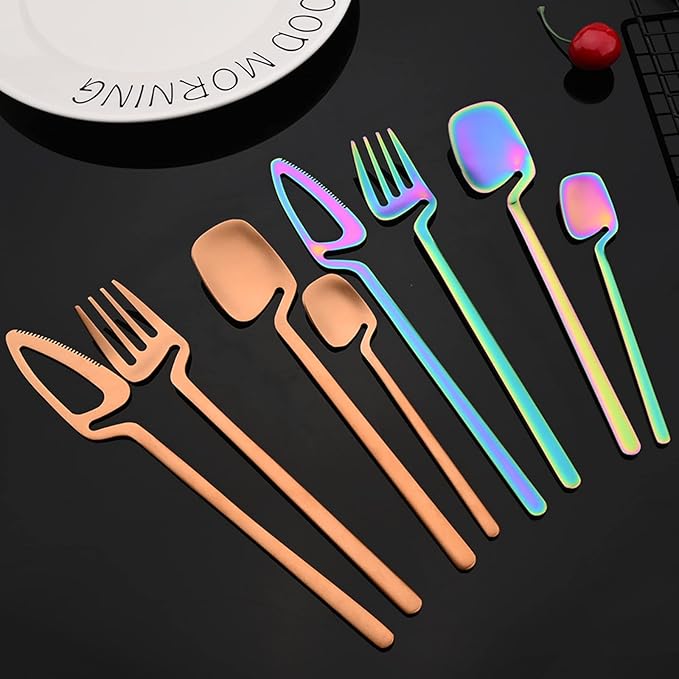 JASHII Silverware Set Satin Finish 24-Piece Stainless Steel Flatware Set Kitchen Utensil Set Service for 6 Tableware Cutlery Set Dishwasher Safe (Matte Rose Gold)