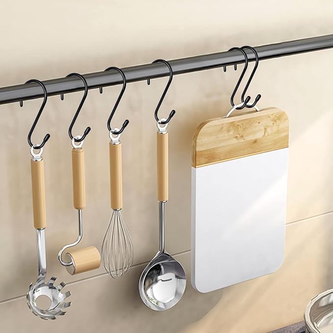 HiGift 24 Pack S Hooks for Hanging, 4-1/2 inch Large Black Vinyl Coated Metal S Shaped Hooks Heavy Duty, Non Slip Rust-Free Closet Hooks for Hanging Clothes Plant Jeans Bag Pan Pots Cups Towels