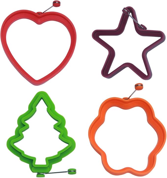 Egg Poachers 4 Shape Silicone Egg Ring Set, Non-Stick Egg Pancake Mold Cooker for Fried Egg, Sandwiches, Pie, Mcmuffin by OWN KAN (4 Pieces)