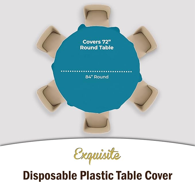 Exquisite Party Solids 12-Pack Premium Plastic Tablecloth 84in. Round Table Cover - Turquoise