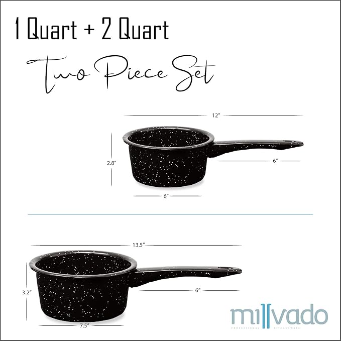 2 Pack Granite Saucepans: Naturally Nonstick Sauce Pots - Speckled Enamel Ware Cookware – 1 and 2 Quart Sauce Pans for Cooking and Boiling - Granite Pot for Stovetop, Campfire, Outdoor Stove