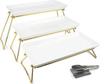 Extra Large 3 Tier Serving Tray Set, 24x22x9.7 inch Cupcake Fruit Cookie Dessert Table Display Stands Melamine Tiered Platters Food Trays for Party Buffet Entertaining, Gold