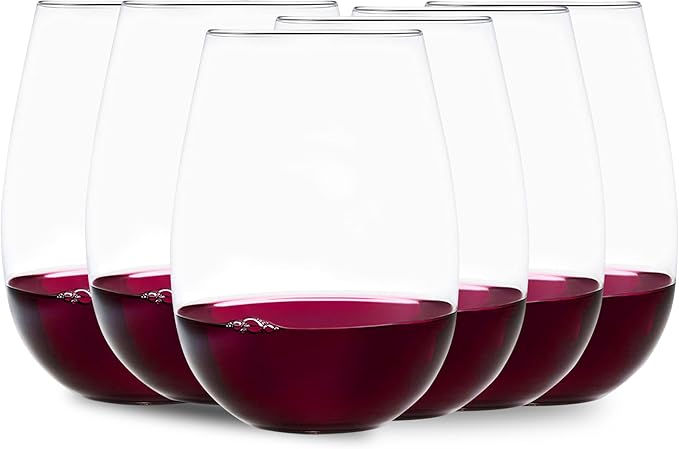 Voted New York Times Best Stemless Glass 2017, Elegant, Thin, European-Made,100% Lead-Free Crystalline Stemless Wine Glasses, Set of 6, 17 Fl Oz, Perfect for Sprits, Cocktails, Water, and Smoothies