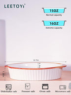 LEETOYI Porcelain Small Oval Au Gratin Pans,Set of 4 Baking Dish Set for 1 or 2 person servings, Bakeware with Double Handle for Kitchen and Home (White/Brown)