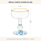 MACKENZIE-CHILDS Coupe Glass, Decorative Stemmed Cocktail Glass, 11 Ounces, Blue-and-White Royal Check
