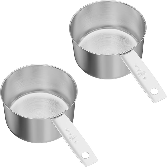 2PCS 1 Cup(16Tbsp, 240ml, 8oz) Stainless Steel Measuring Cup, Single Metal Scoop for Wet and Dry Ingredients, Great Kitchen Gadgets for Cooking