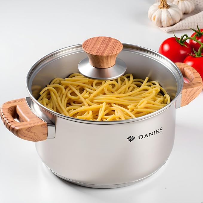 Daniks Oslo 6-Piece Stainless Steel Induction Cookware Set – Dishwasher Safe Pots with Heatproof Handles, Glass Lids, Silver